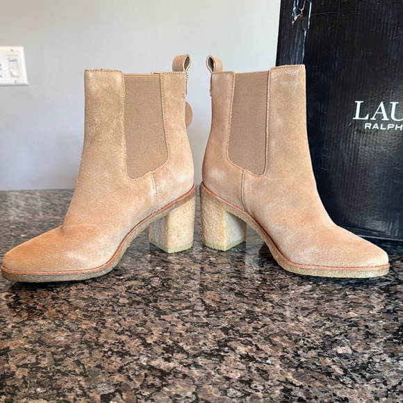 Lauren Ralph Lauren Tan Ankle Booties with Block Heel - Picture 4 of 14